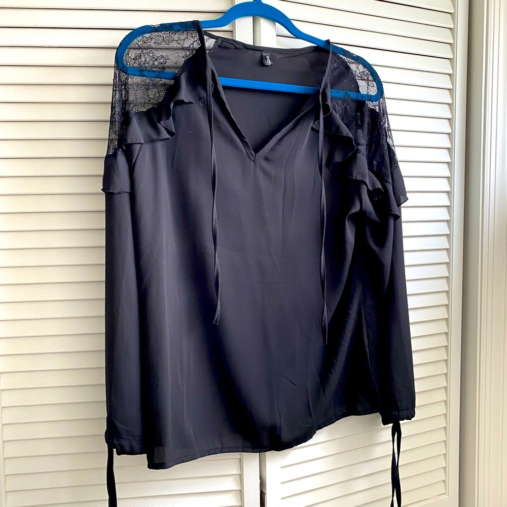 Never worn black long sleeve blouse with lace